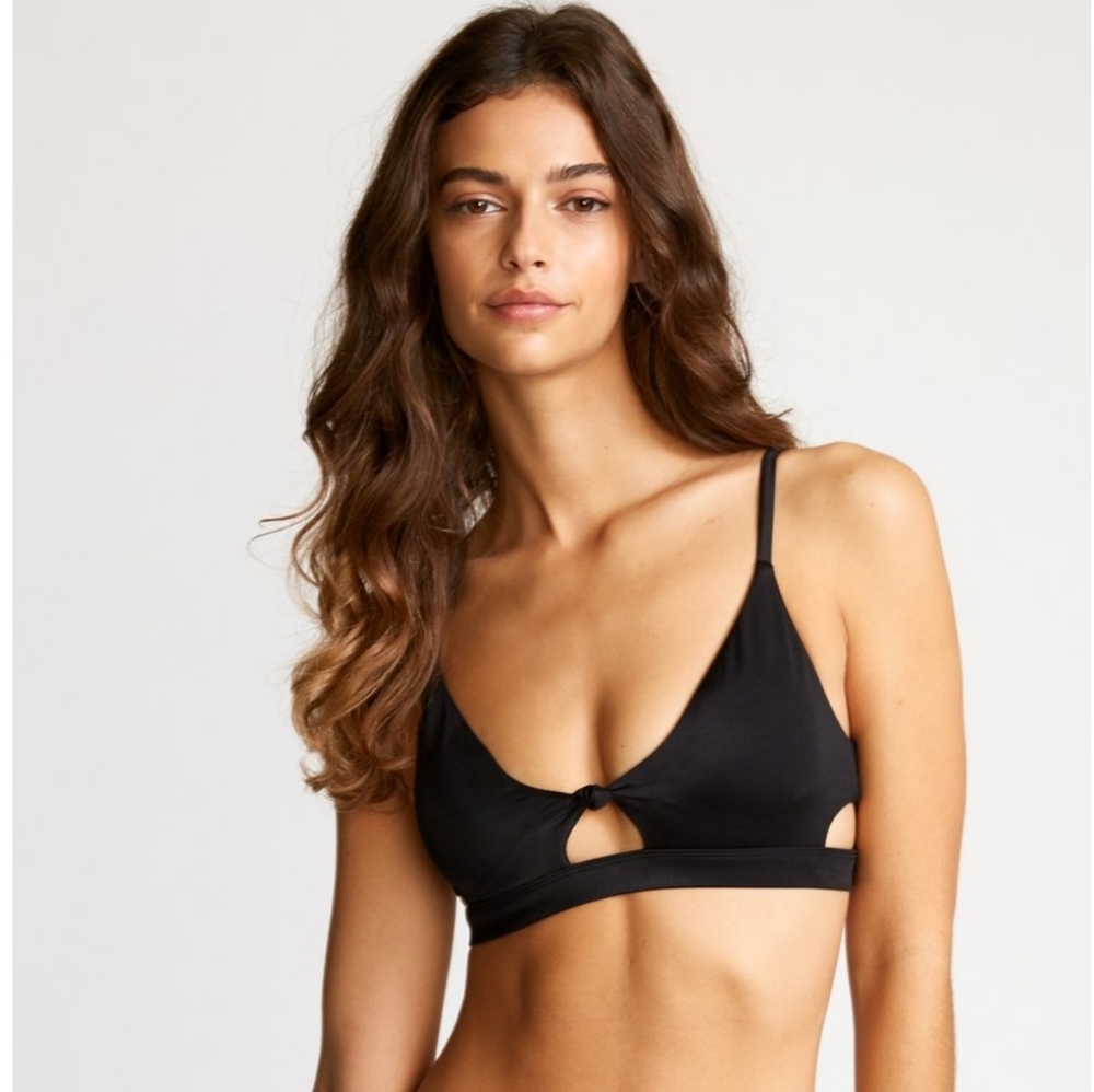 Solid Knot Front Bralette Bikini Top Black Size Large